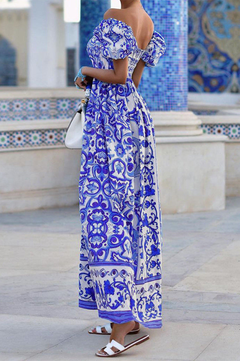 Kaynafashions - Floral Patchwork Off the Shoulder Printed Dress Dresses