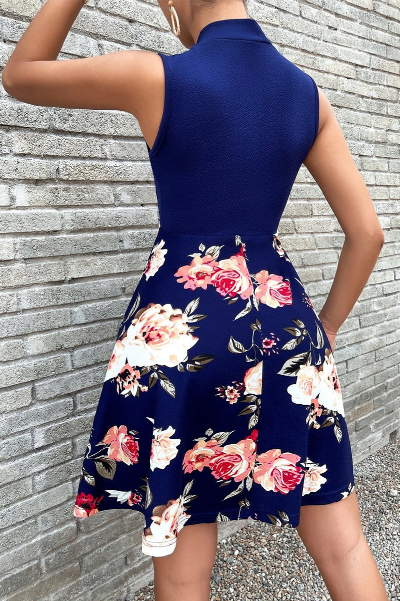 Kaynafashions - Sweet Elegant Print Patchwork With Bow O Neck A Line Dresses(5 Colors)