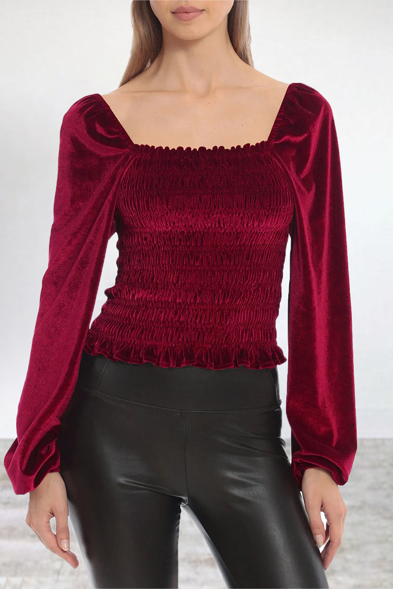 Kaynafashions - Elegant Solid Fold Square Collar Tops