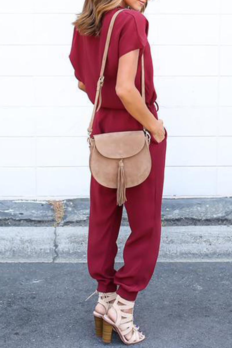 Kaynafashions - Casual Street Solid Frenulum V Neck Jumpsuits(3 Colors)