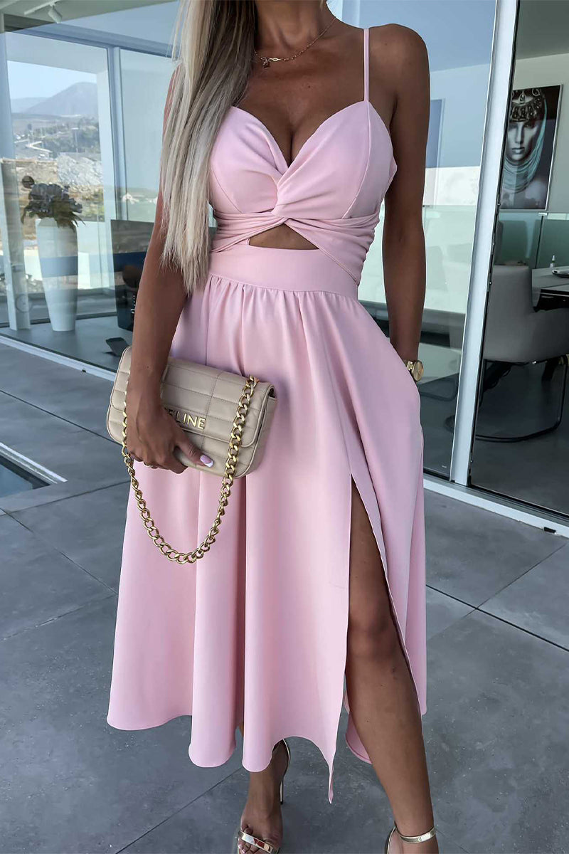 Kaynafashions - Sexy Celebrities Solid Hollowed Out Pocket Slit V Neck Evening Dress Dresses(4 Colors)