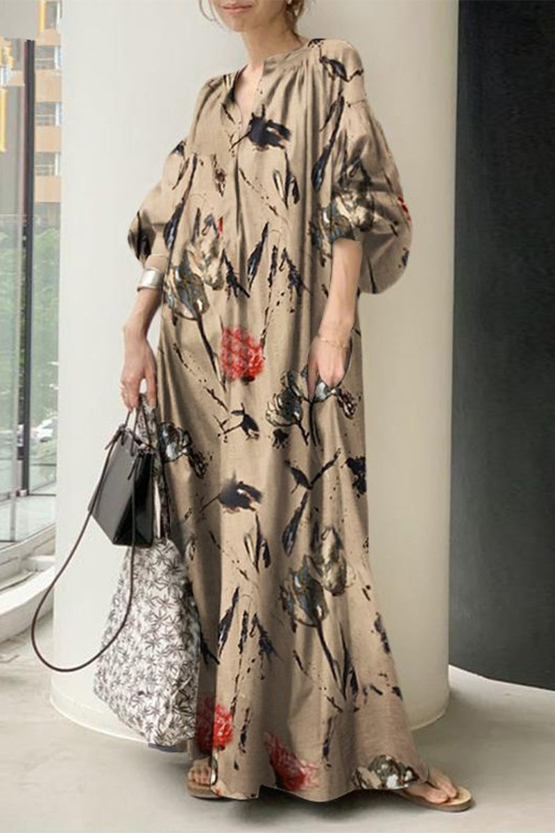 Kaynafashions - Casual College Print Patchwork V Neck Printed Dress Dresses