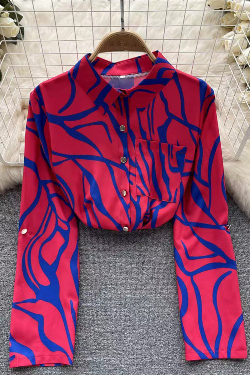 Kaynafashions - Work Elegant Floral Patchwork Turndown Collar Blouses(6 Colors)