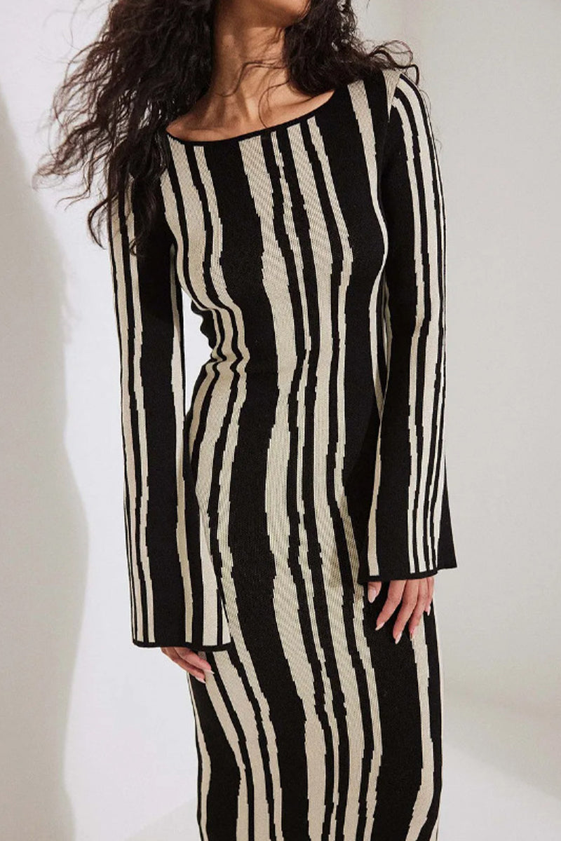 Kaynafashions - Casual Animal Print Contrast O Neck A Line Dresses(4 Colors)