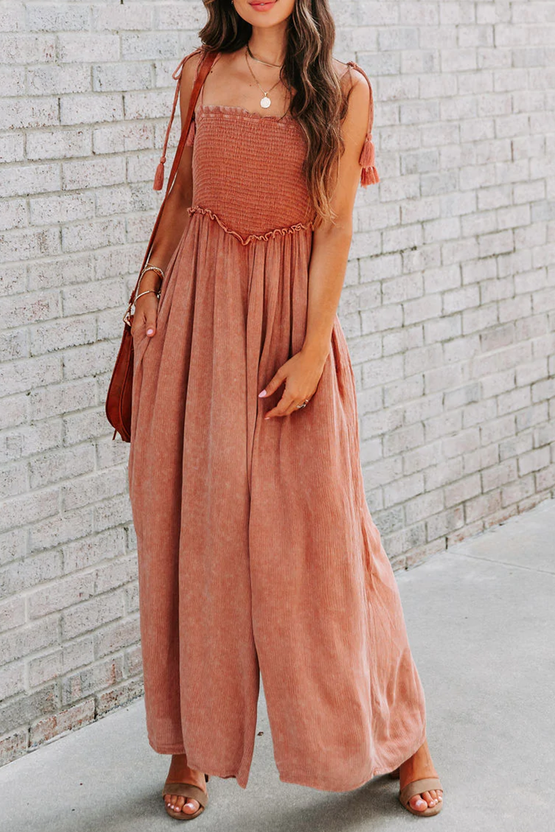 Kaynafashions - Fashion Solid Patchwork Square Collar Straight Jumpsuits