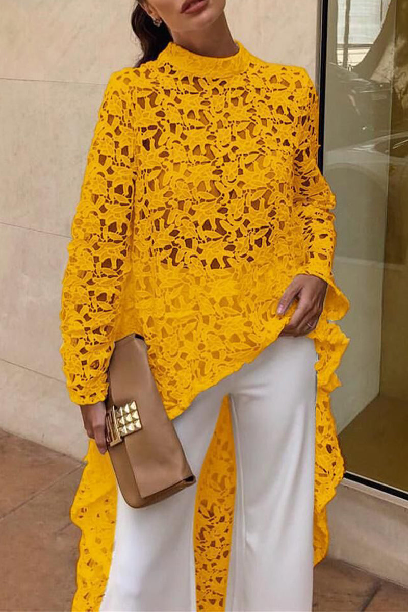 Kaynafashions - Sexy Solid Lace Hollowed Out Asymmetrical Half A Turtleneck Lace Dress Dresses