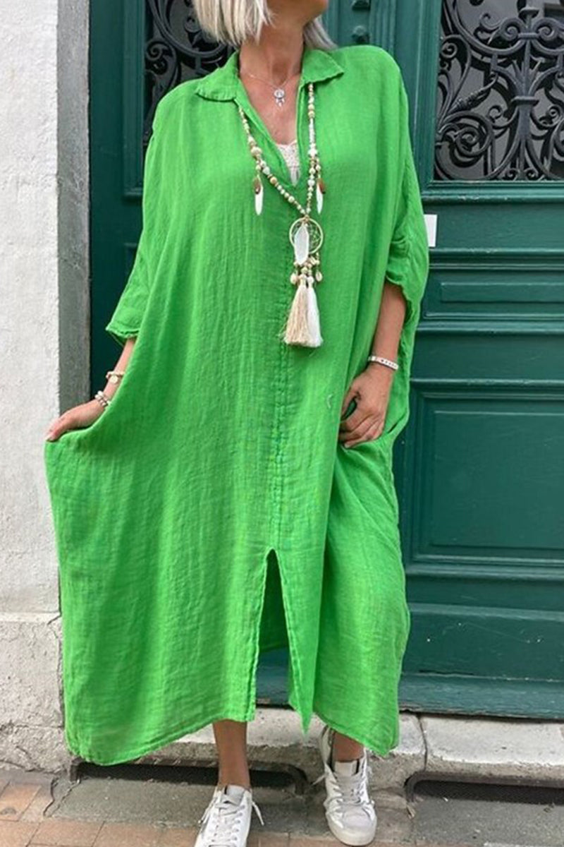 Kaynafashions - Casual Solid Asymmetrical Turndown Collar Irregular Dress Dresses