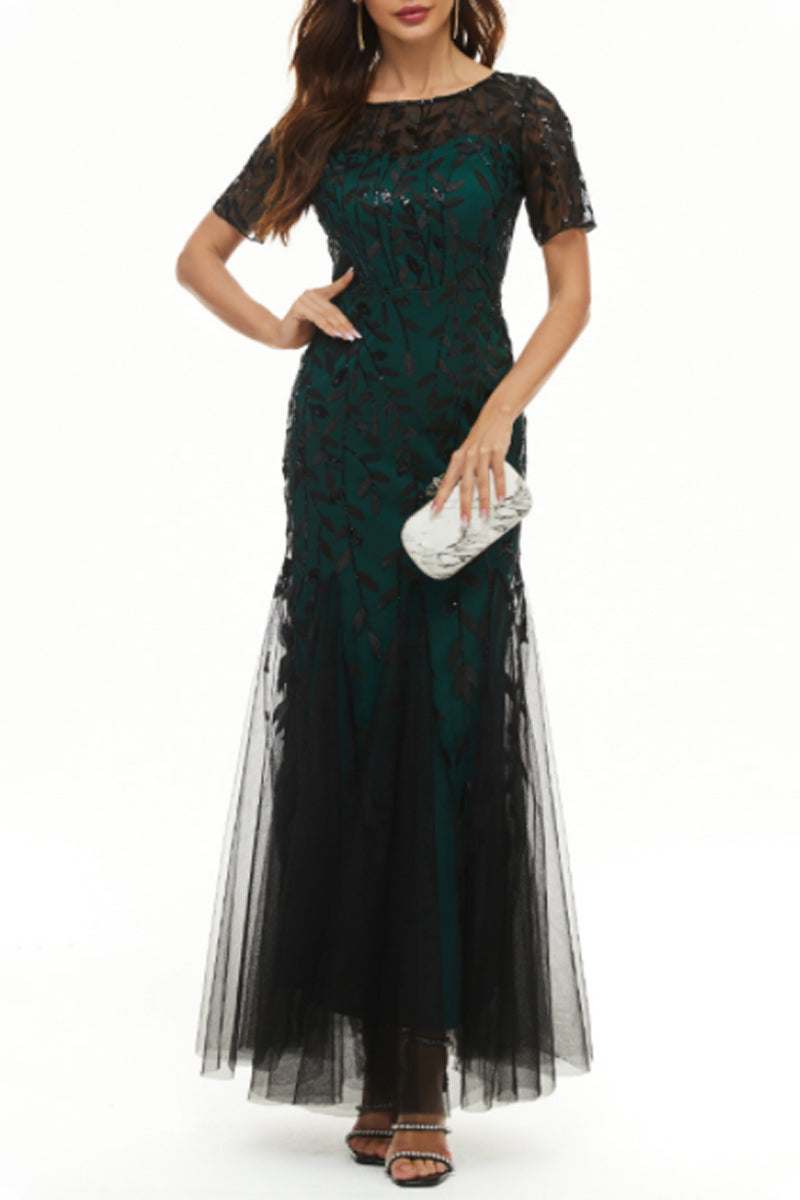 Kaynafashions - Celebrities Elegant Patchwork Sequins O Neck Evening Dress Dresses