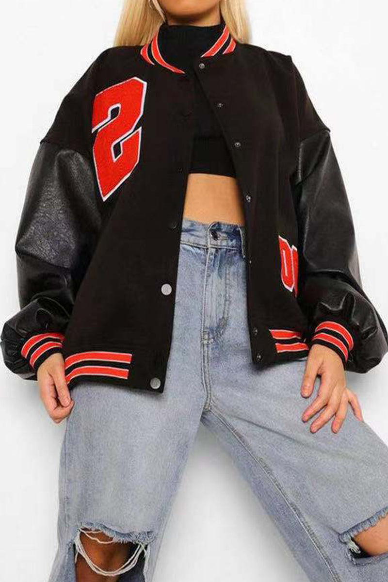 Kaynafashions - Street Letter Embroidered O Neck Outerwear