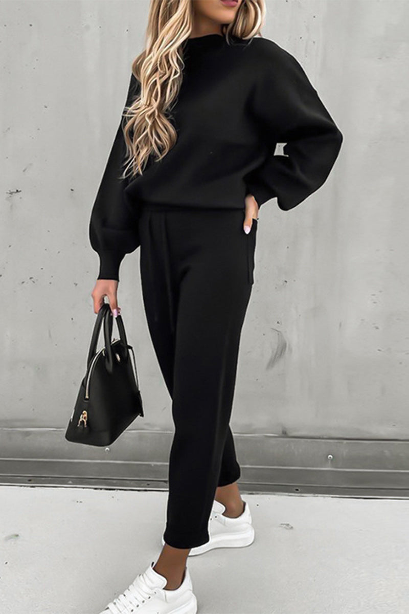 Kaynafashions - Casual Simplicity Solid Patchwork Half A Turtleneck Long Sleeve Two Pieces