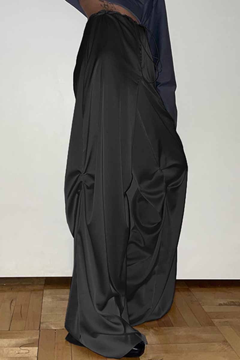 Kaynafashions - Casual Solid Fold Loose Wide Leg Bottoms