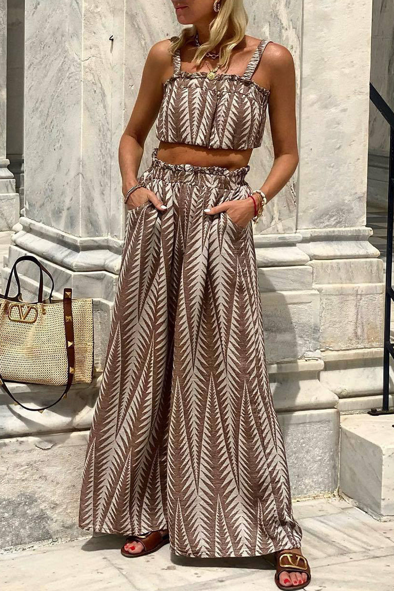 Kaynafashions - Casual College Geometric Print Patchwork Sleeveless Two Pieces