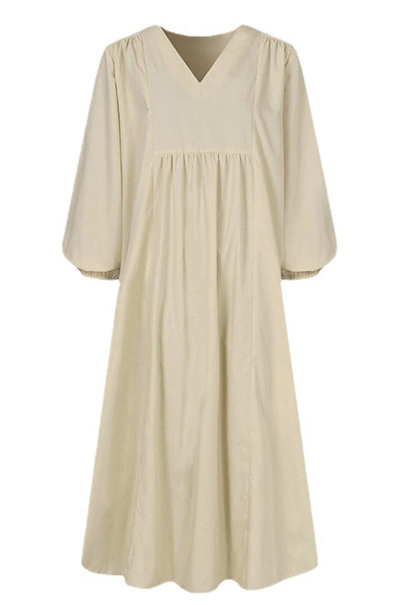 Kaynafashions - Fashion Work Solid Fold V Neck Long Dress Dresses(4 colors)