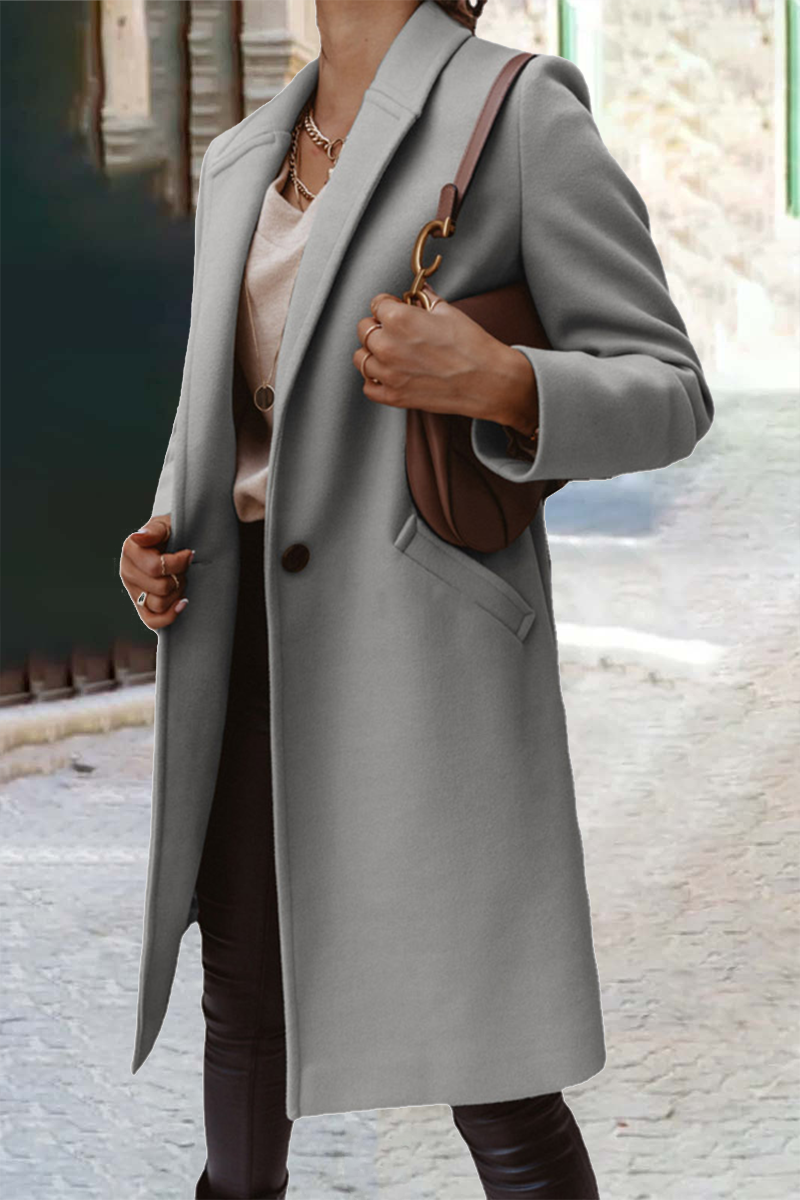 Kaynafashions - Casual Work Solid Buttons Turn-back Collar Outerwear