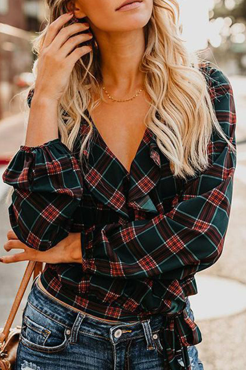 Kaynafashions - Fashion Casual Print Patchwork V Neck Tops