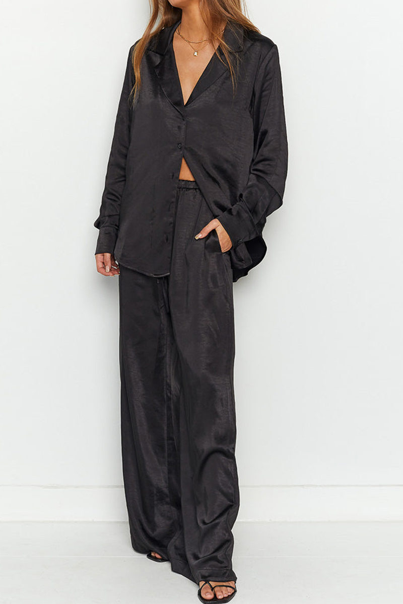 Kaynafashions - Street Solid Patchwork Turndown Collar Long Sleeve Two Pieces