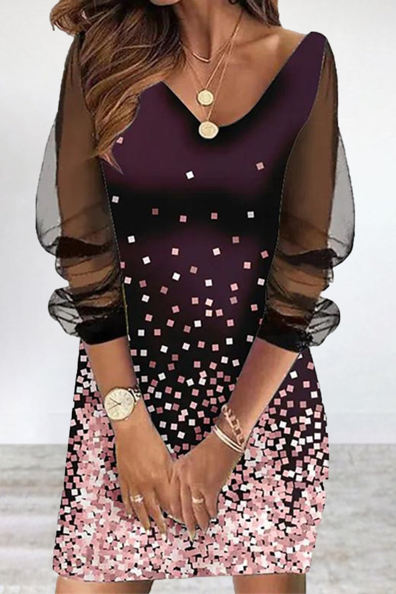 Kaynafashions - Print Hollowed Out O Neck Pencil Skirt Dresses(5 Colors)