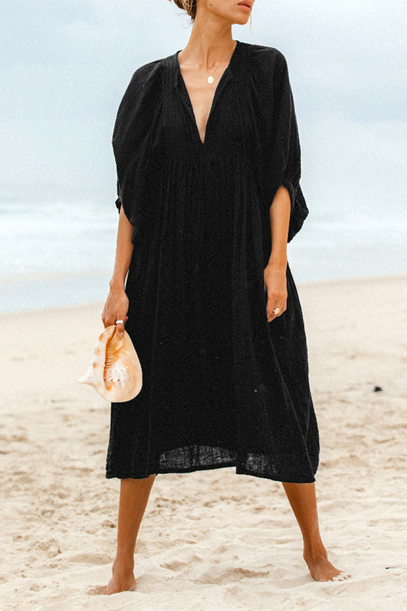 Kaynafashions - Casual Daily Solid Fold O Neck Pleated Dresses(4 Colors)