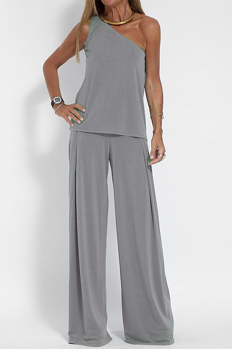 Kaynafashions - Casual Solid Oblique Collar Sleeveless three Pieces