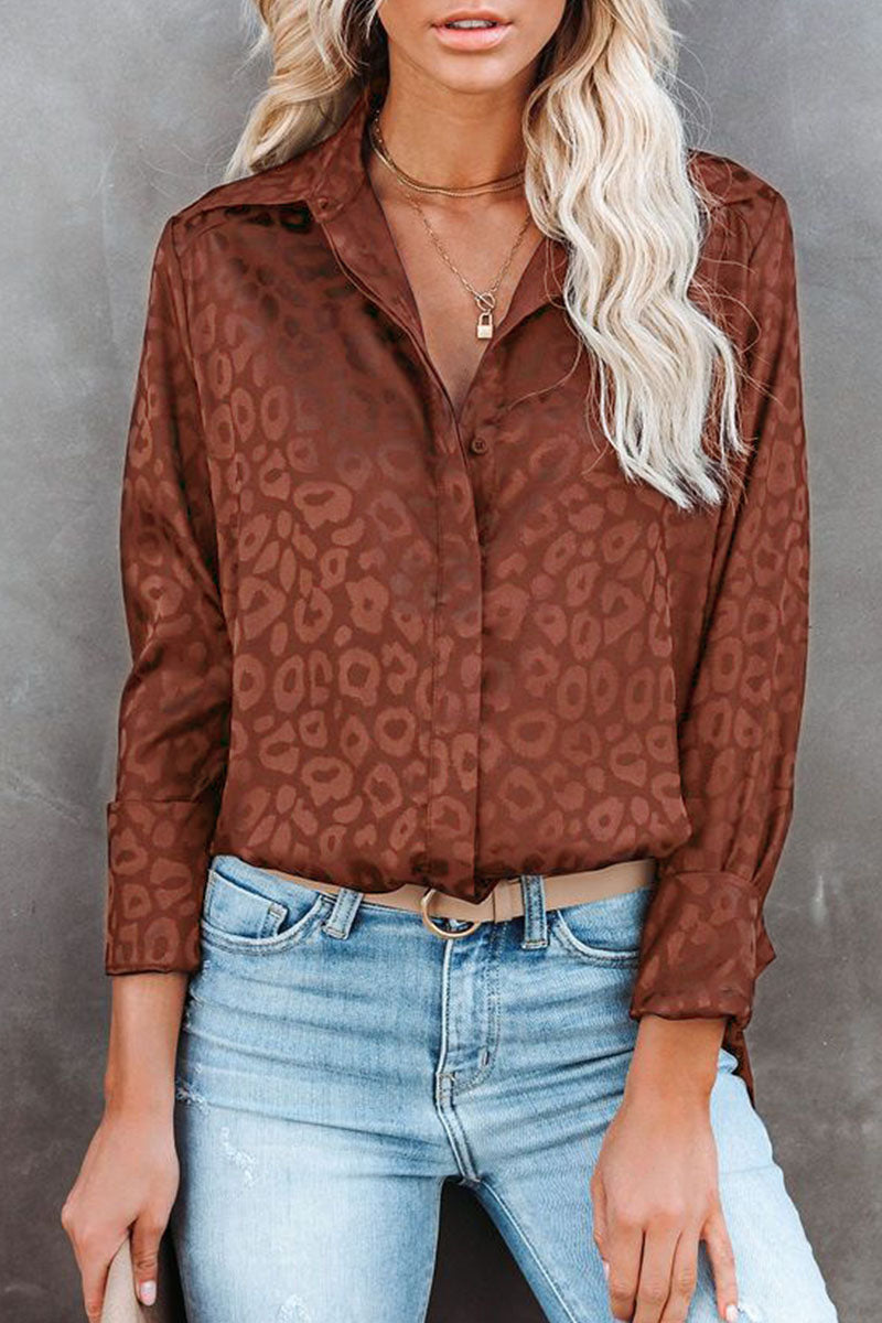 Kaynafashions - Fashion Sweet Leopard Patchwork Turndown Collar Tops(4 colors)