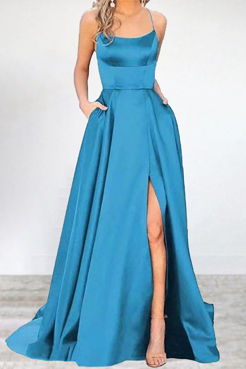 Kaynafashions - Sexy Formal Solid High Opening U Neck Evening Dress Dresses(16 Colors)