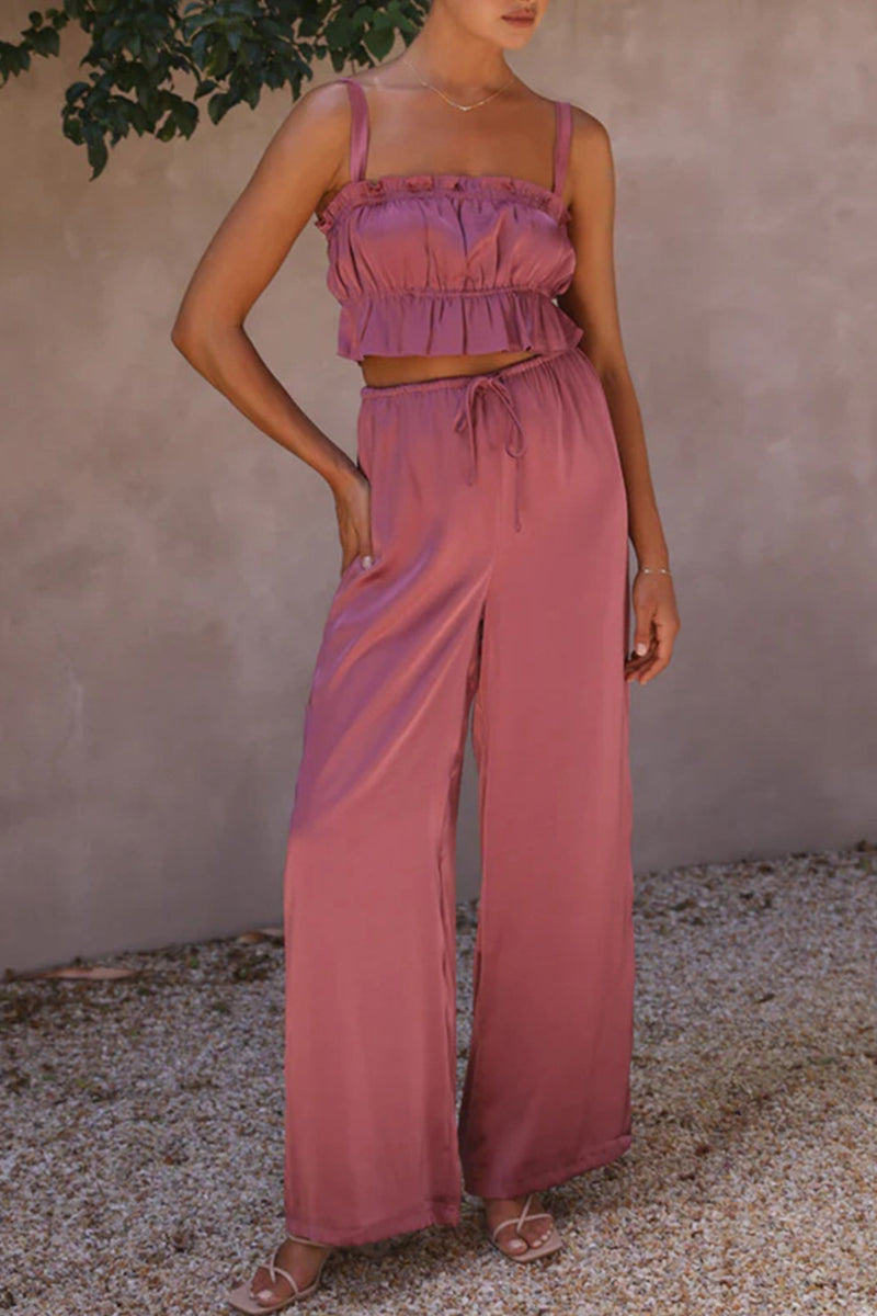 Kaynafashions - Celebrities Elegant Solid Flounce Square Collar Sleeveless Two Pieces