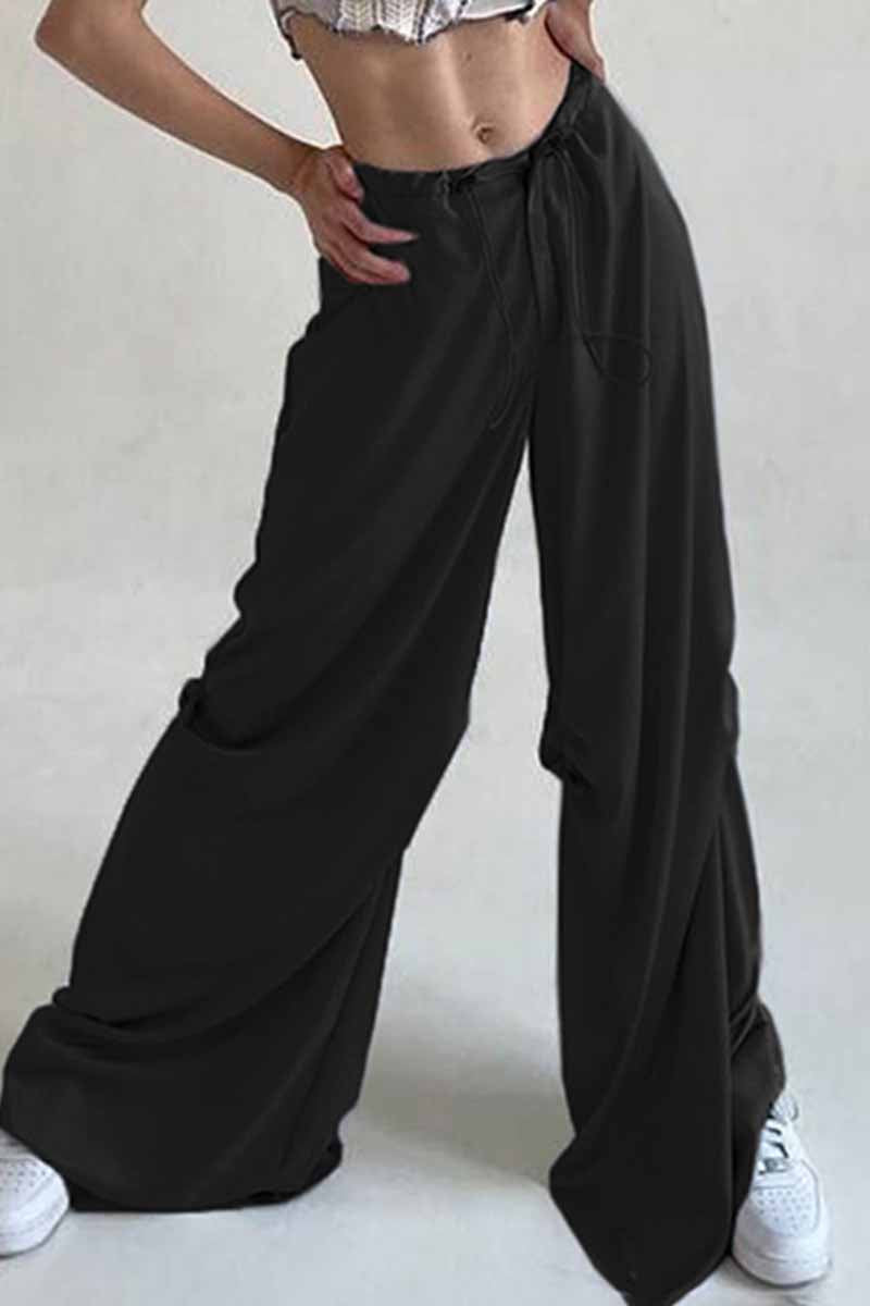 Kaynafashions - Casual Solid Fold Loose Wide Leg Bottoms