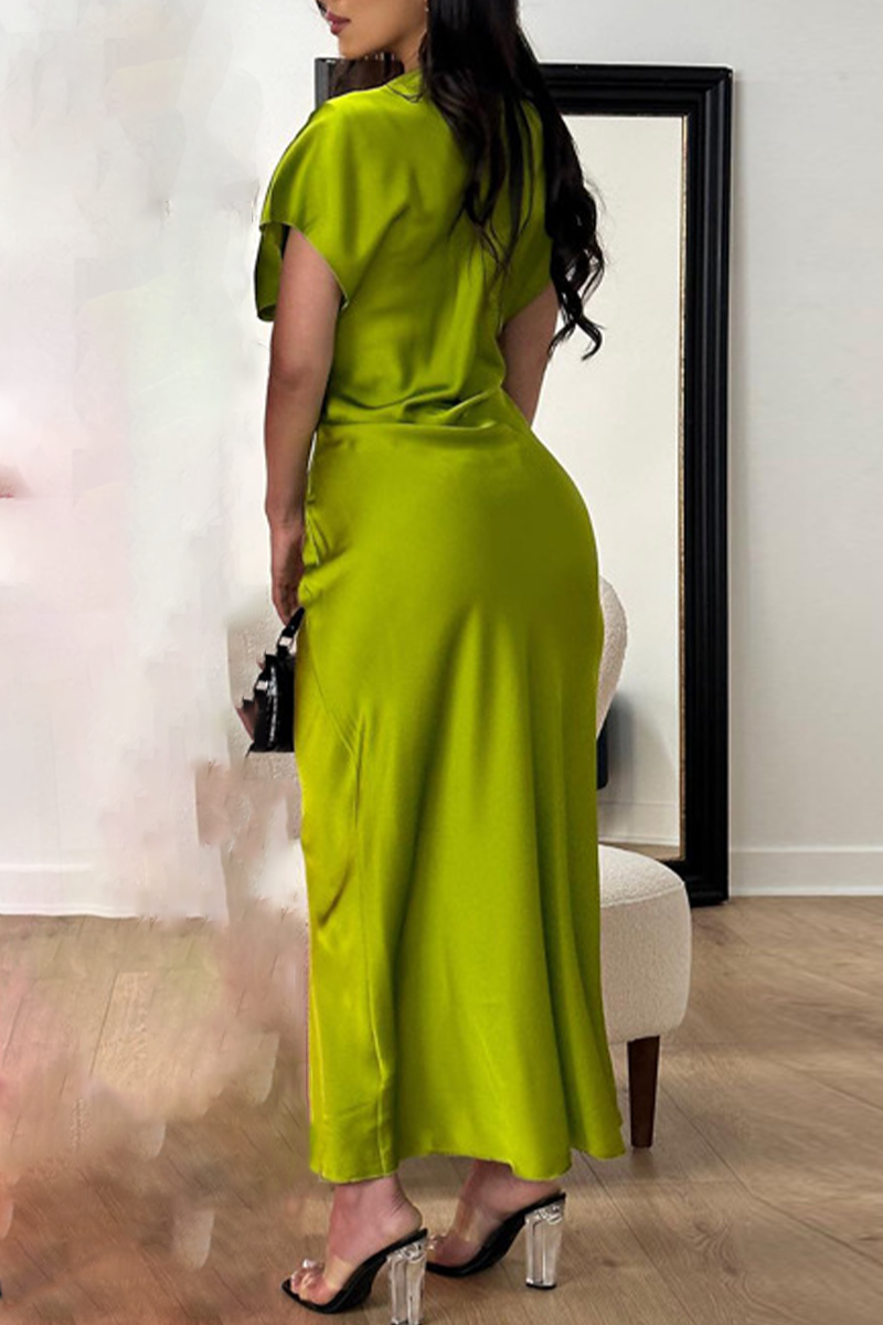 Kaynafashions - Elegant Solid Patchwork O Neck Short Sleeve Dress