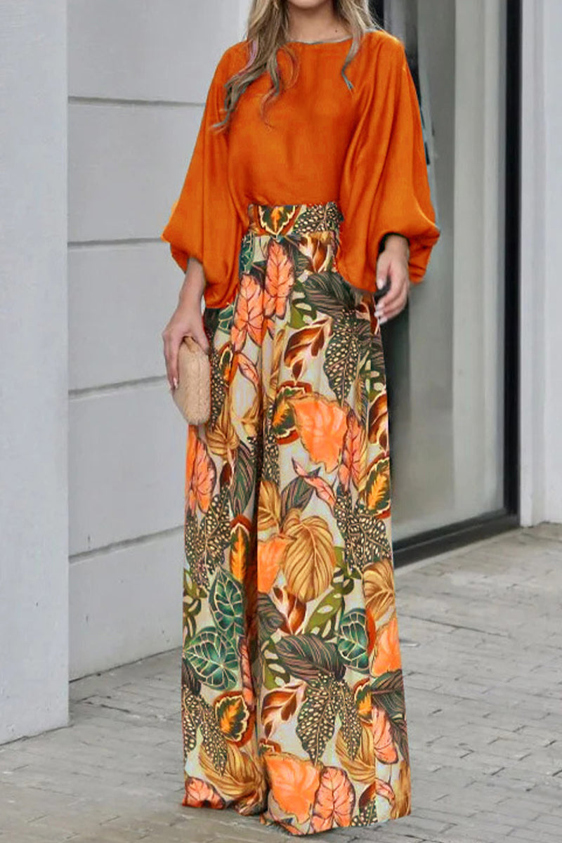 Kaynafashions - Casual Street Floral Patchwork O Neck Three Quarter Two Pieces