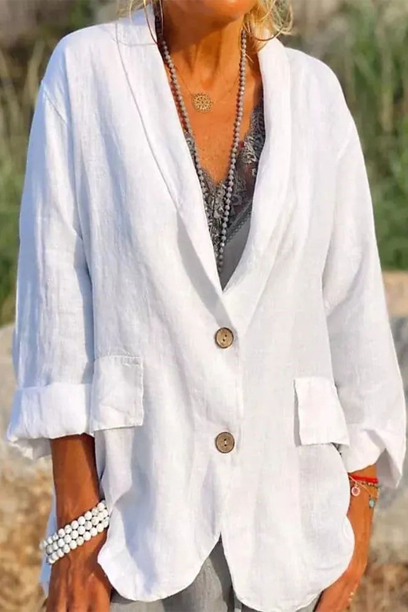 Kaynafashions - Casual Work Solid Solid Color Turn-back Collar Outerwear