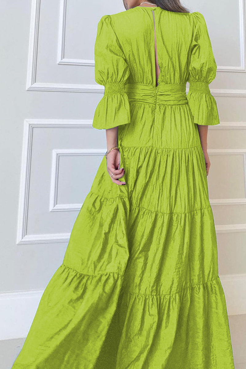 Kaynafashions - Elegant Solid Fold V Neck A Line Dresses