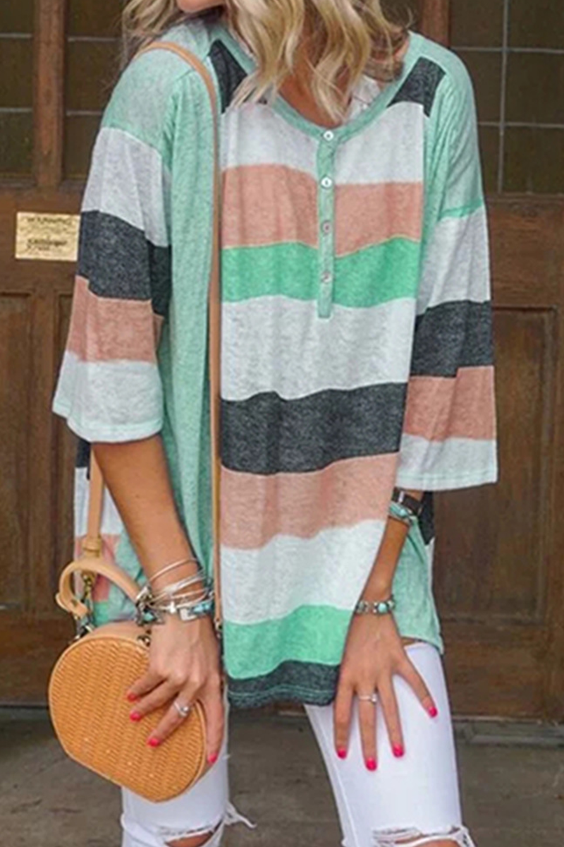 Kaynafashions - Fashion Striped Patchwork O Neck T-Shirts