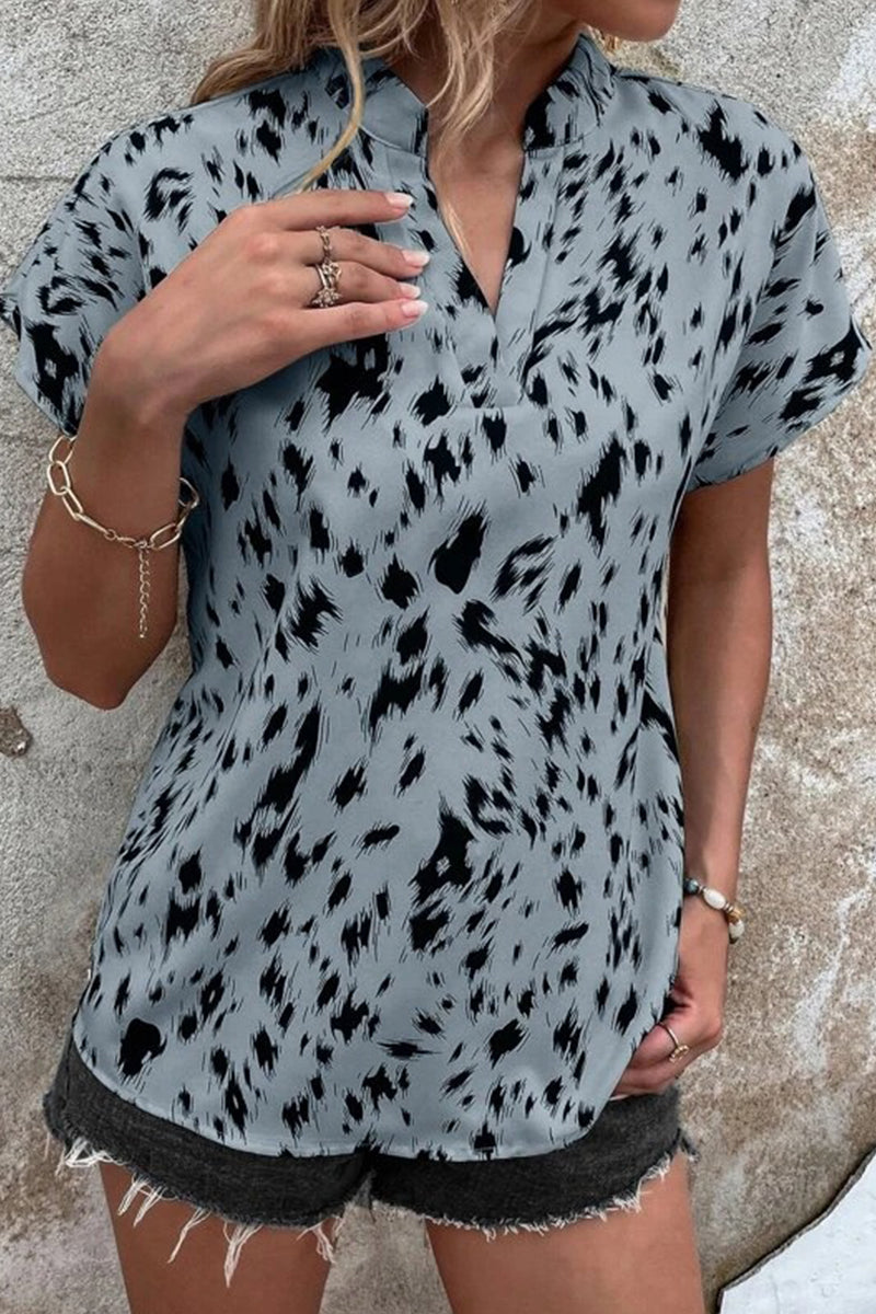 Kaynafashions - Casual Street Print Patchwork V Neck Tops(6 Colors)