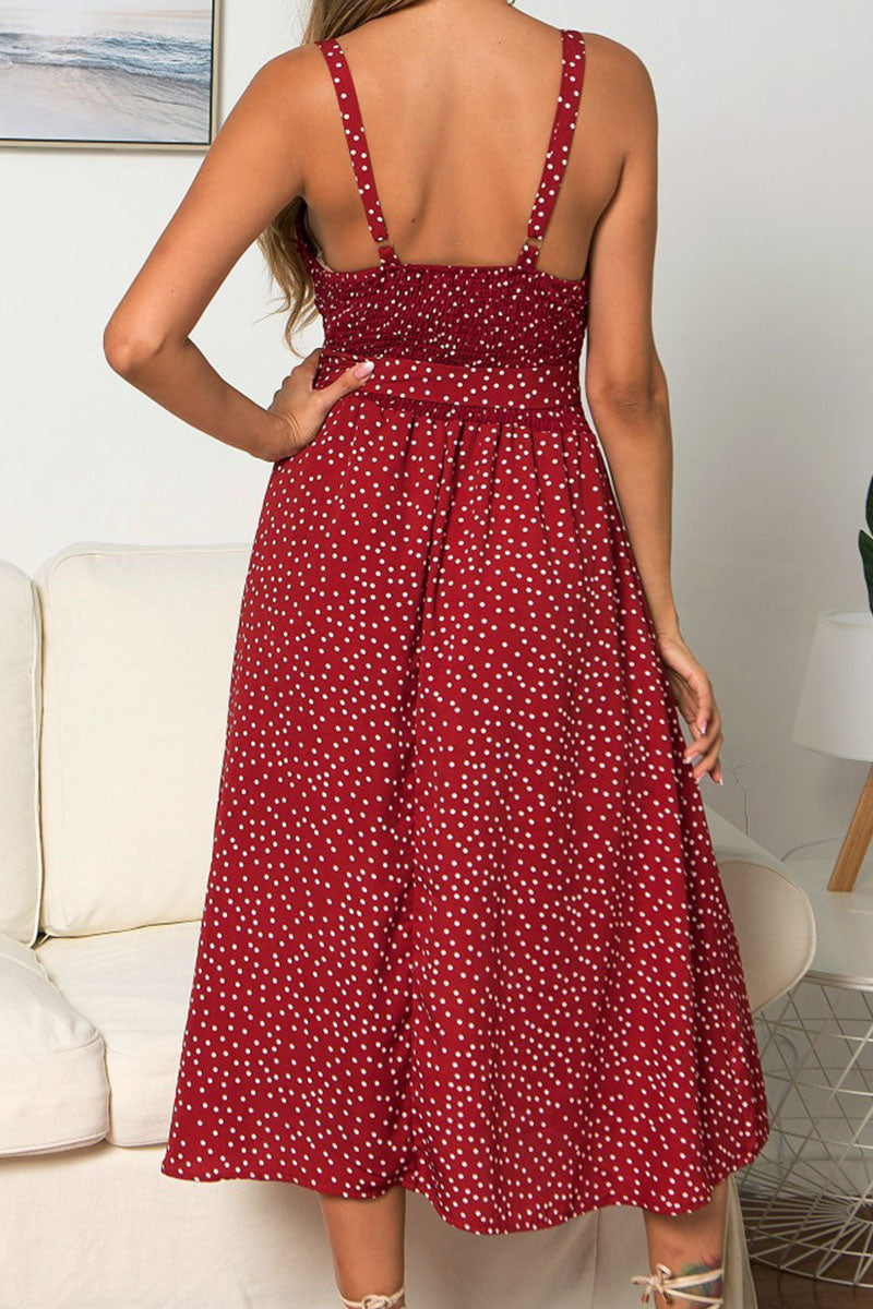 Kaynafashions - Casual Print Polka Dot Bandage Patchwork Spaghetti Strap A Line Dresses