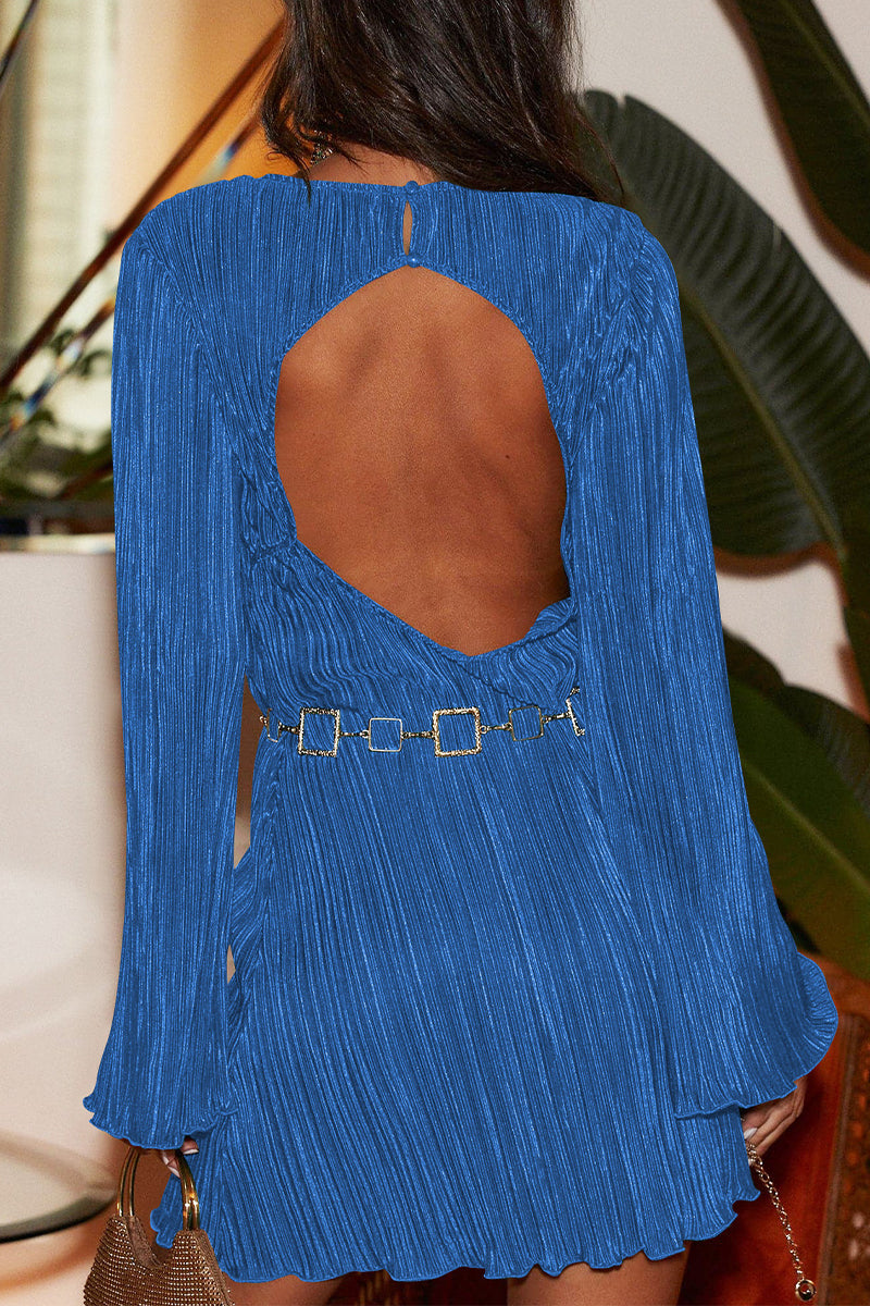 Kaynafashions - Sexy Solid Sequined O Neck Long Sleeve Dresses