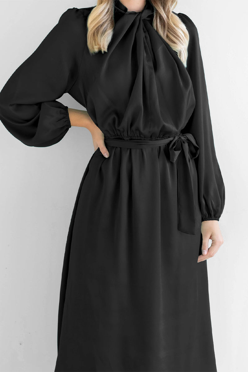 Kaynafashions - Sweet Elegant Solid Bandage Mandarin Collar A Line Dresses(4 Colors)