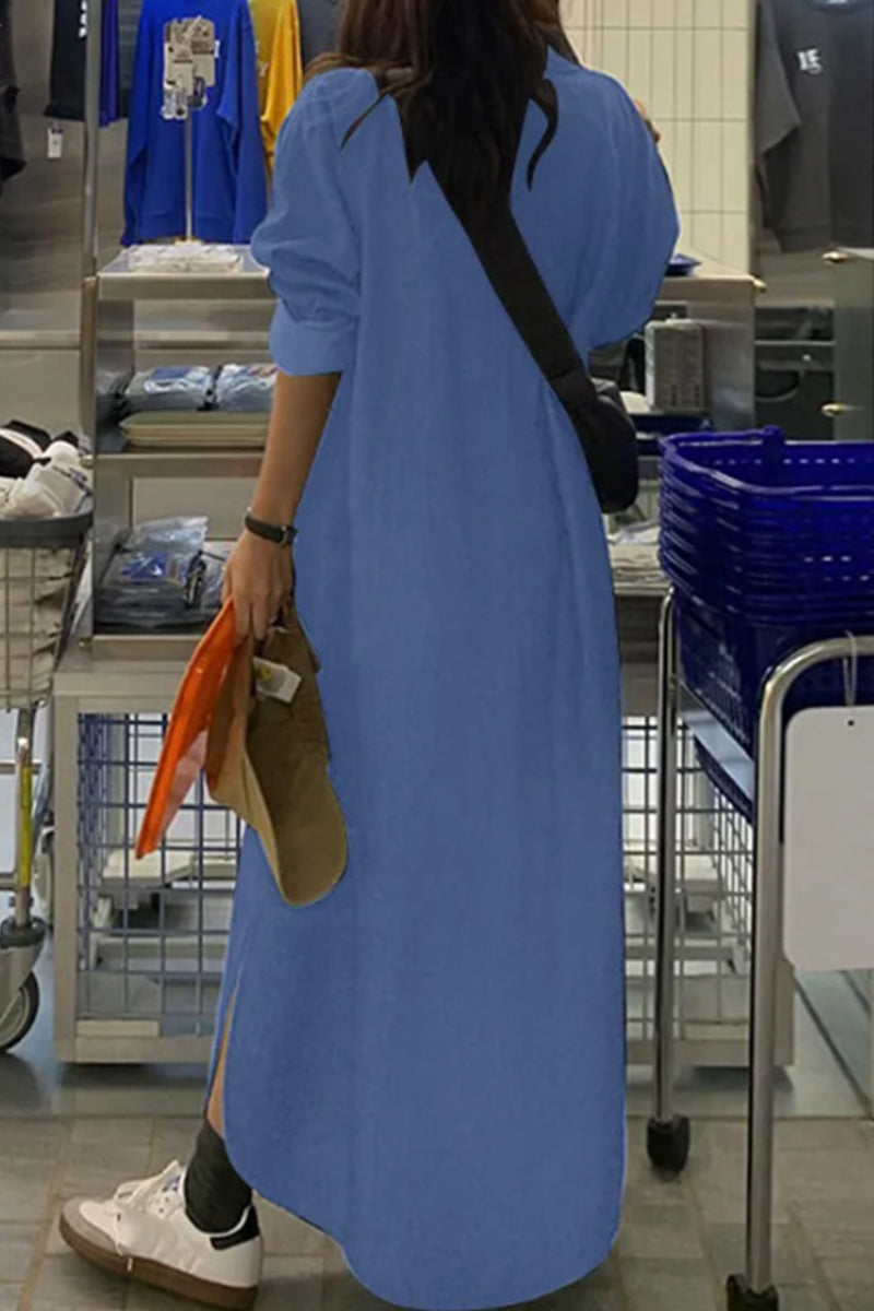 Kaynafashions - Casual Solid Pocket POLO collar Irregular Dress Dresses