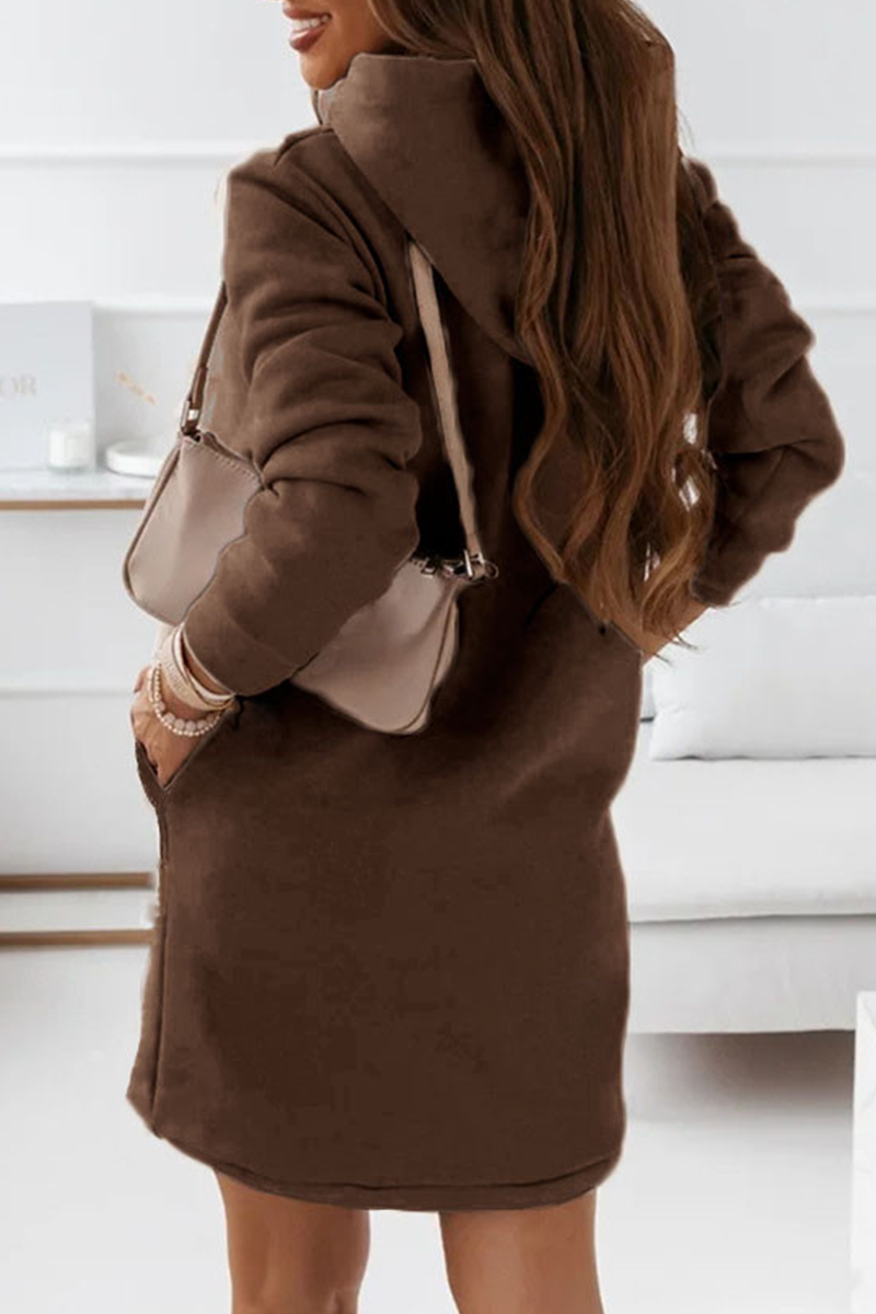 Kaynafashions - Casual Solid Patchwork Hooded Collar Straight Dresses(3 colors)