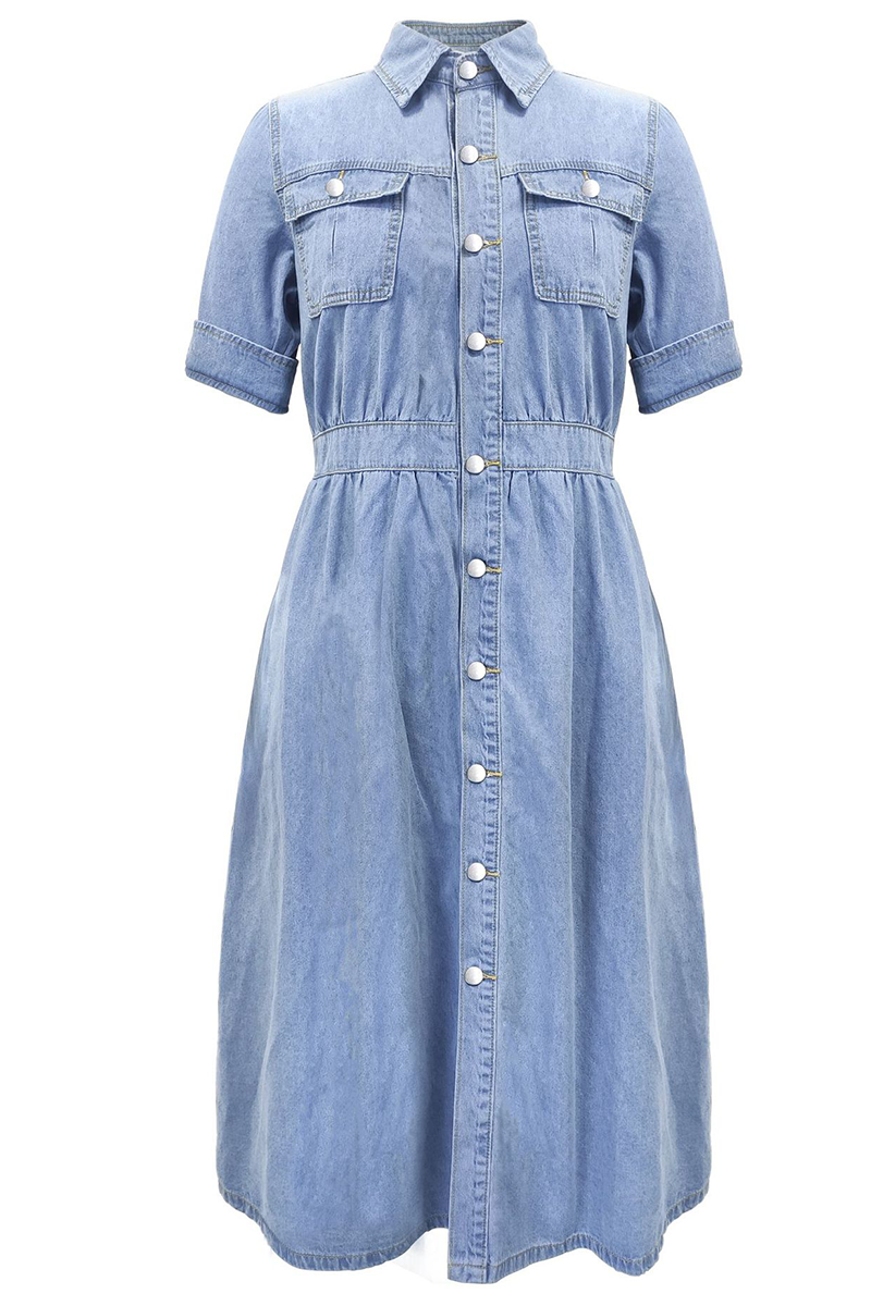 Kaynafashions - Casual Solid Patchwork Turndown Collar Shirt Dress Dresses