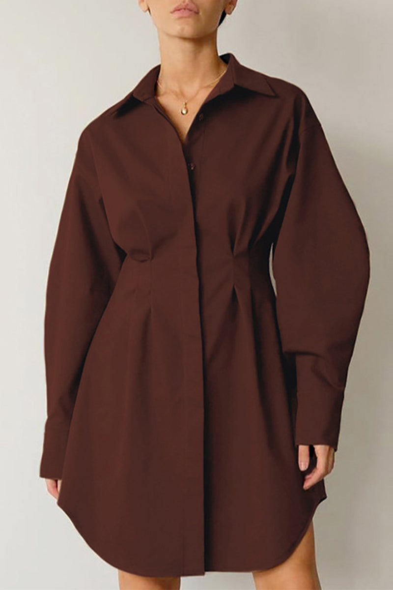 Kaynafashions - Casual Elegant Solid Patchwork Turndown Collar Shirt Dress Dresses