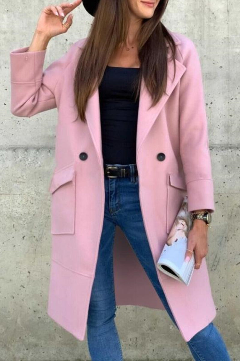 Kaynafashions - Sweet Street Elegant Solid Buckle Turn-back Collar Outerwear