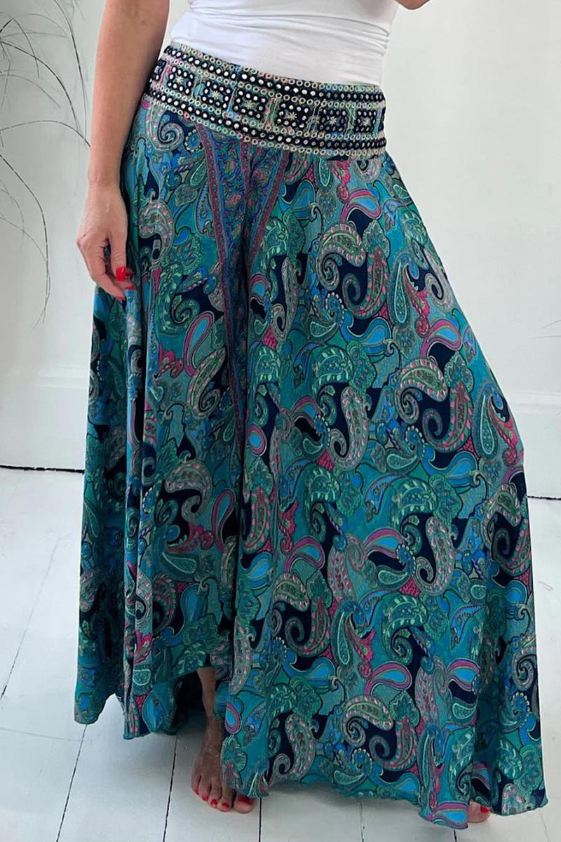 Kaynafashions - Casual College Print Patchwork High Waist Wide Leg Full Print Bottoms