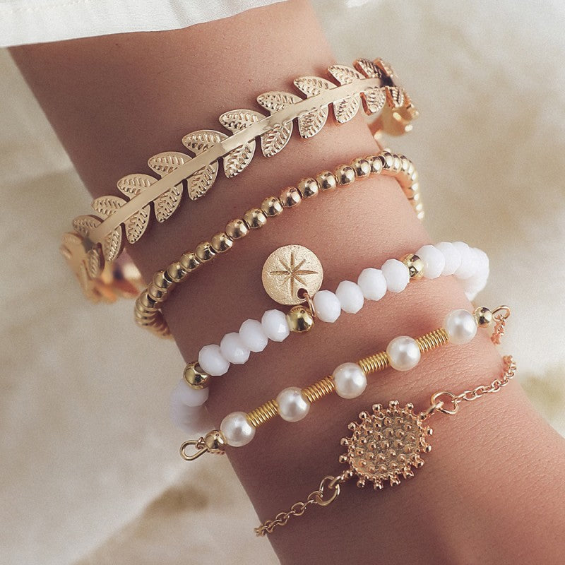 Kaynafashions - Daily Vintage Solid Pearl Bracelets Five Piece Set