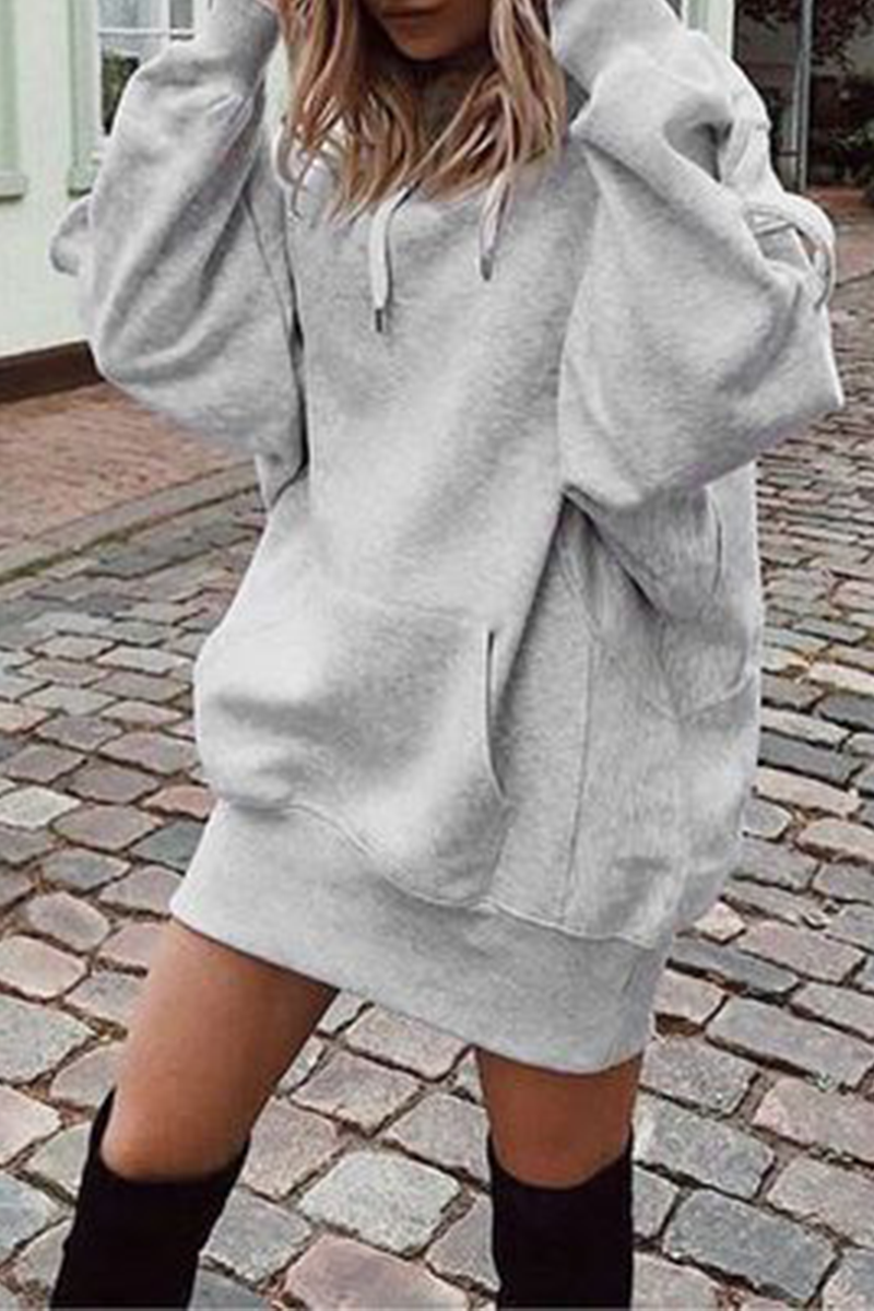 Kaynafashions - Casual Solid Patchwork Hooded Collar Straight Dresses(3 colors)