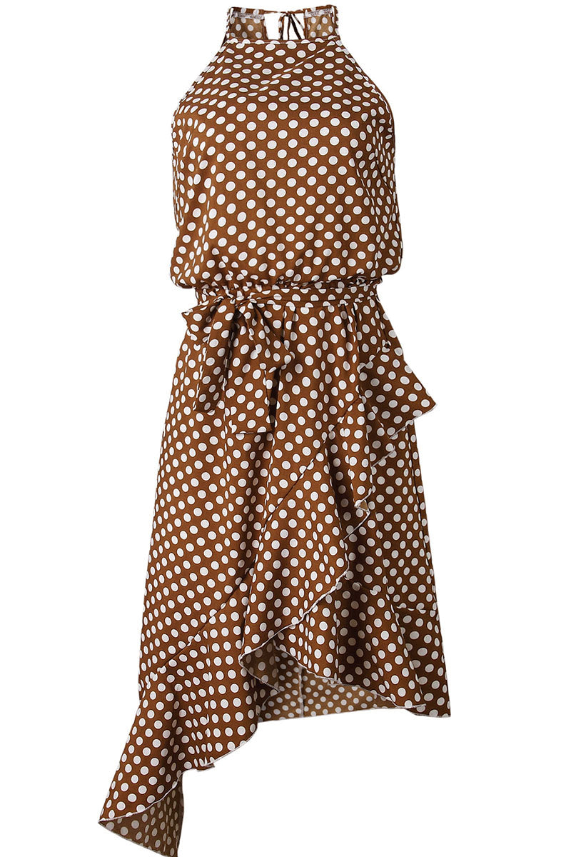 Kaynafashions - Fashion Street Dot Patchwork O Neck Irregular Dresses(3 Colors)