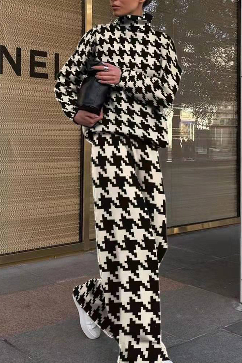 Kaynafashions - Casual Street Printing Turtleneck Long Sleeve Two Pieces(5 Colors)