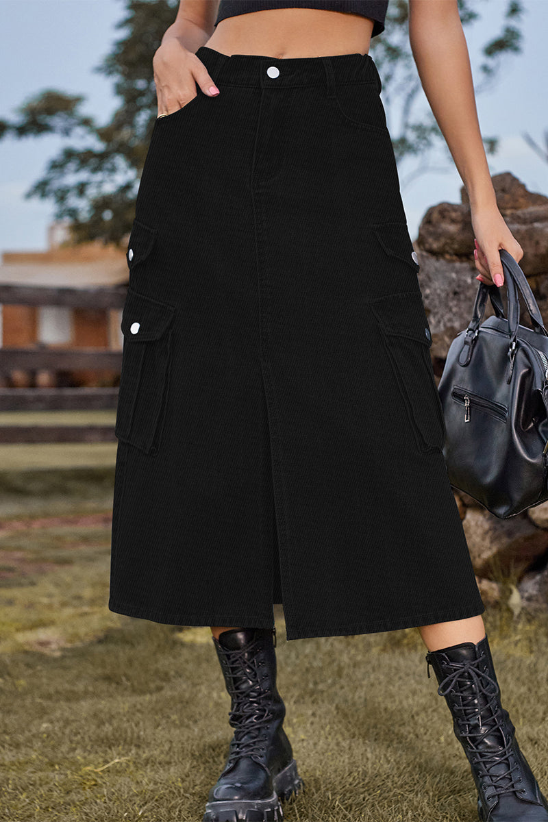 Kaynafashions - Casual Street Solid Slit High Waist Denim Skirts