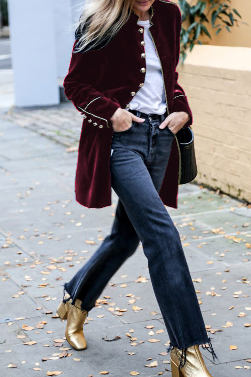 Kaynafashions - Casual Solid Buttons Mandarin Collar Outerwear(5 Colors)