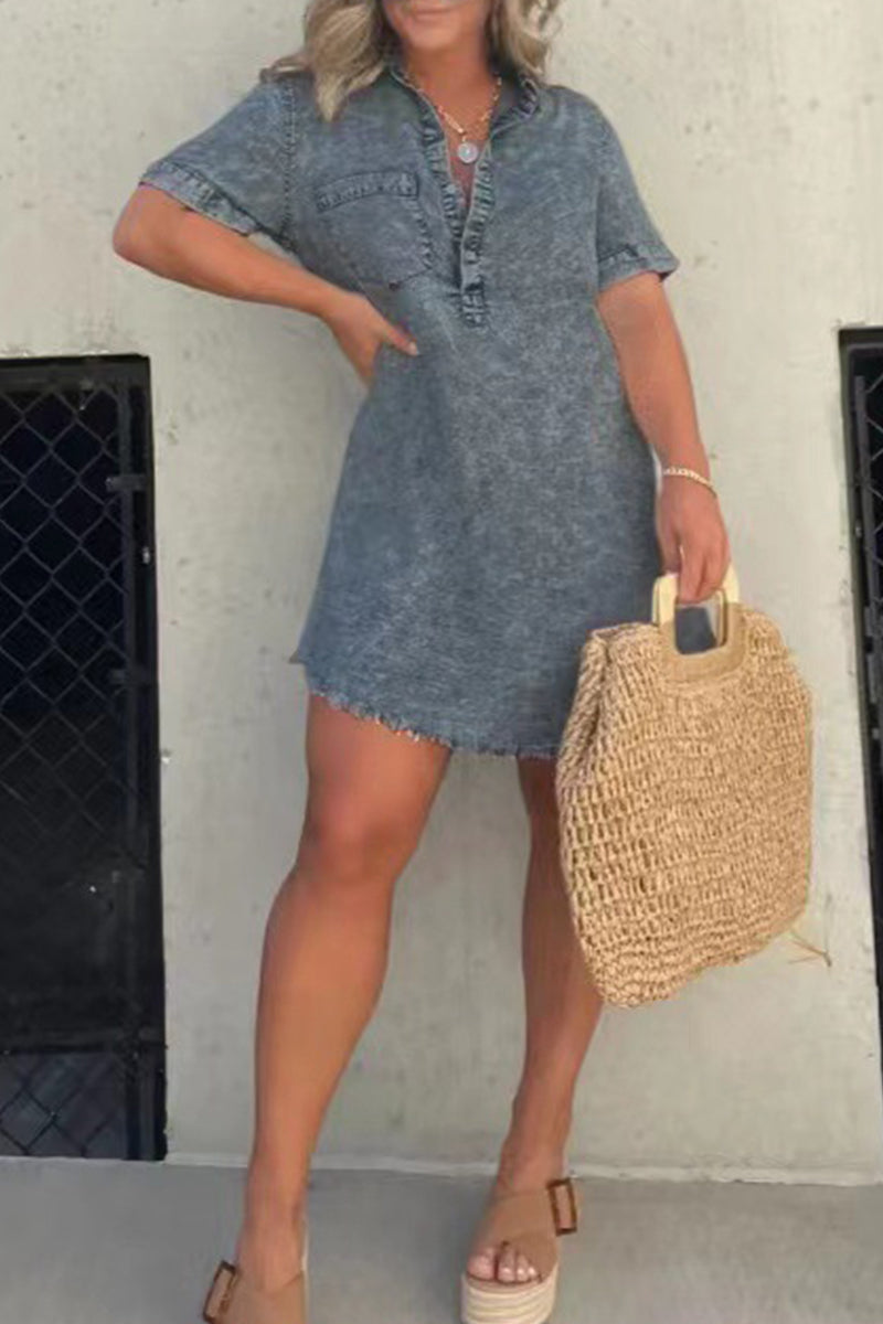 Kaynafashions - Casual Solid Pocket Turndown Collar A Line Dresses