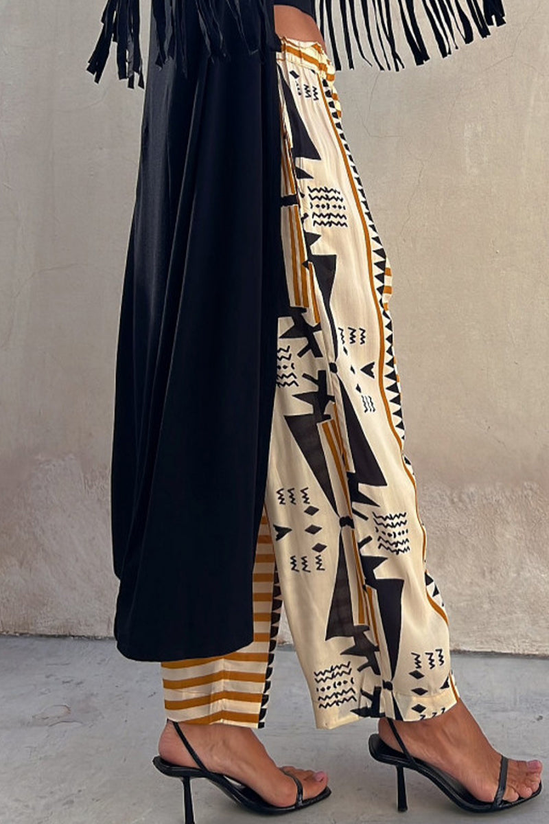 Kaynafashions - Casual Geometric Print Patchwork Loose Mid Waist Harlan Patchwork Bottoms